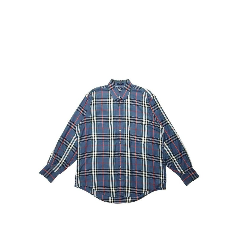 Burberrys of London 1980s L/S Novacheck Button up - Blue (L/XL) Vintage USA
